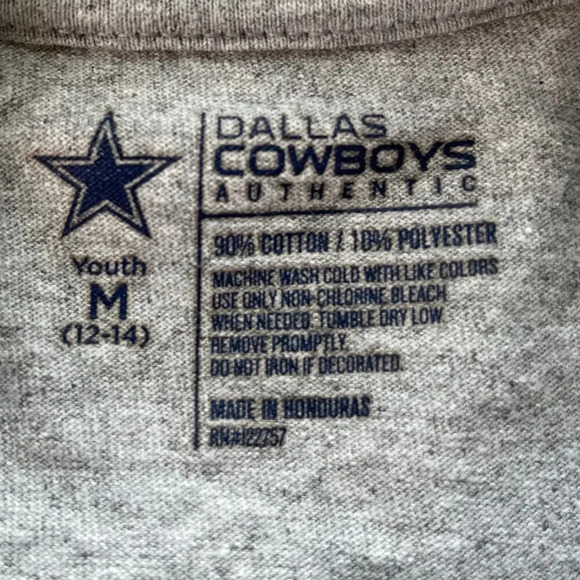 Dallas Cowboys Authentic Youth M (12-14)Logo Gray Tee Short Sleeves - Picture 4 of 6